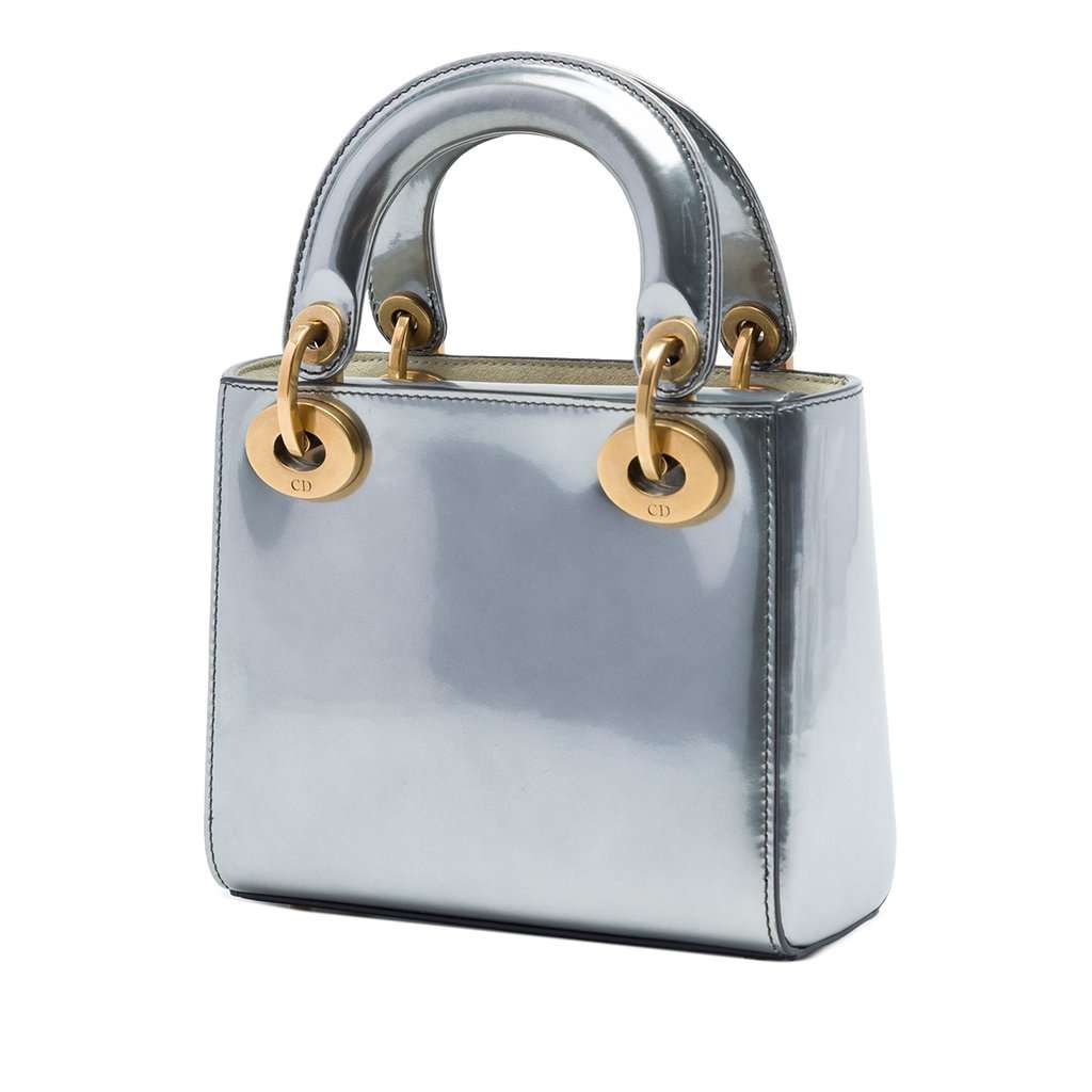 Dior Mini Metallic Patent Lady Dior Silver Leather Very good condition - Back View
