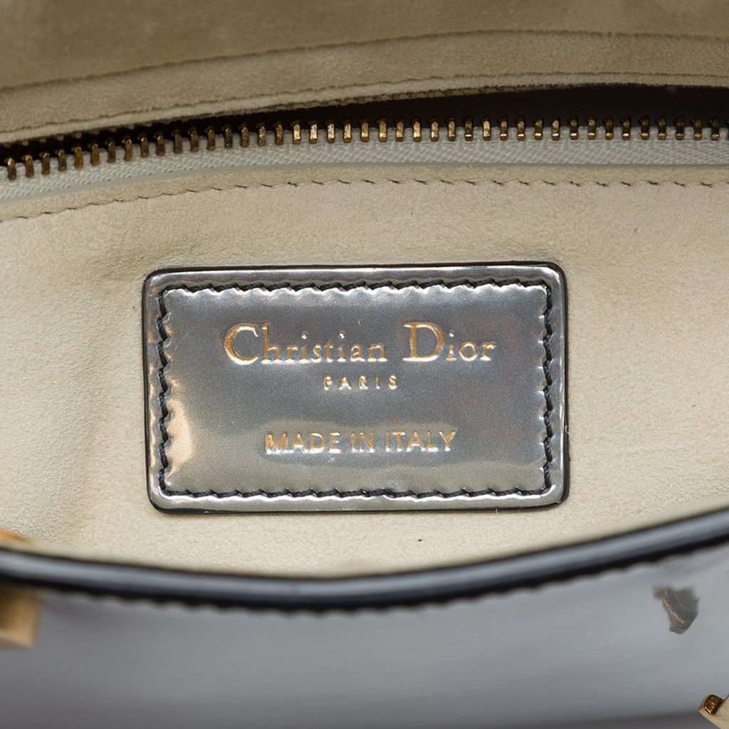 Dior Mini Metallic Patent Lady Dior Silver Leather Very good condition - Box View