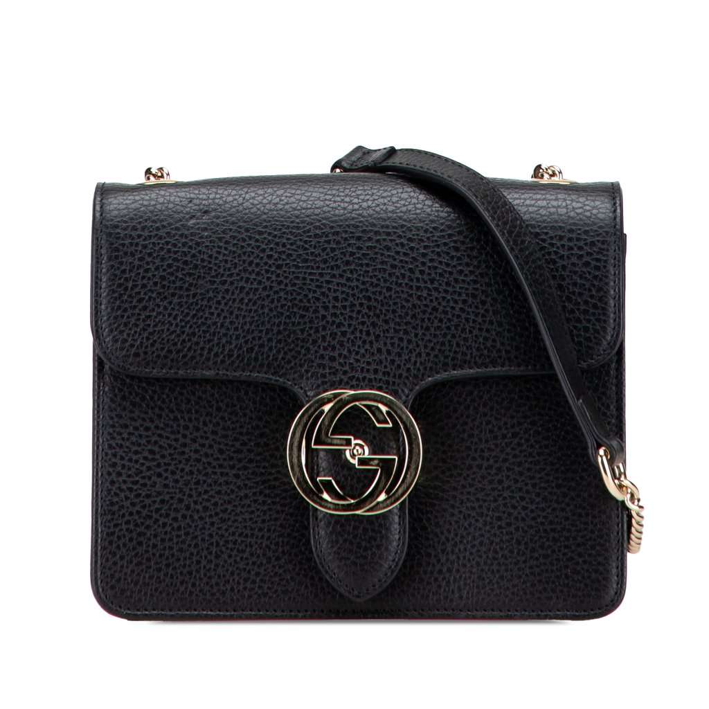 Gucci Small Dollar Calfskin Interlocking G Crossbody Black Leather Very good - Front View
