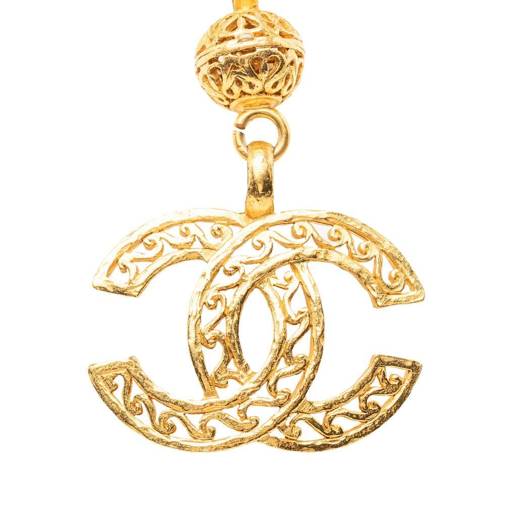 Chanel Gold Plated CC Filigree Ball Pendant Necklace Gold Metal Very good condition - Back View