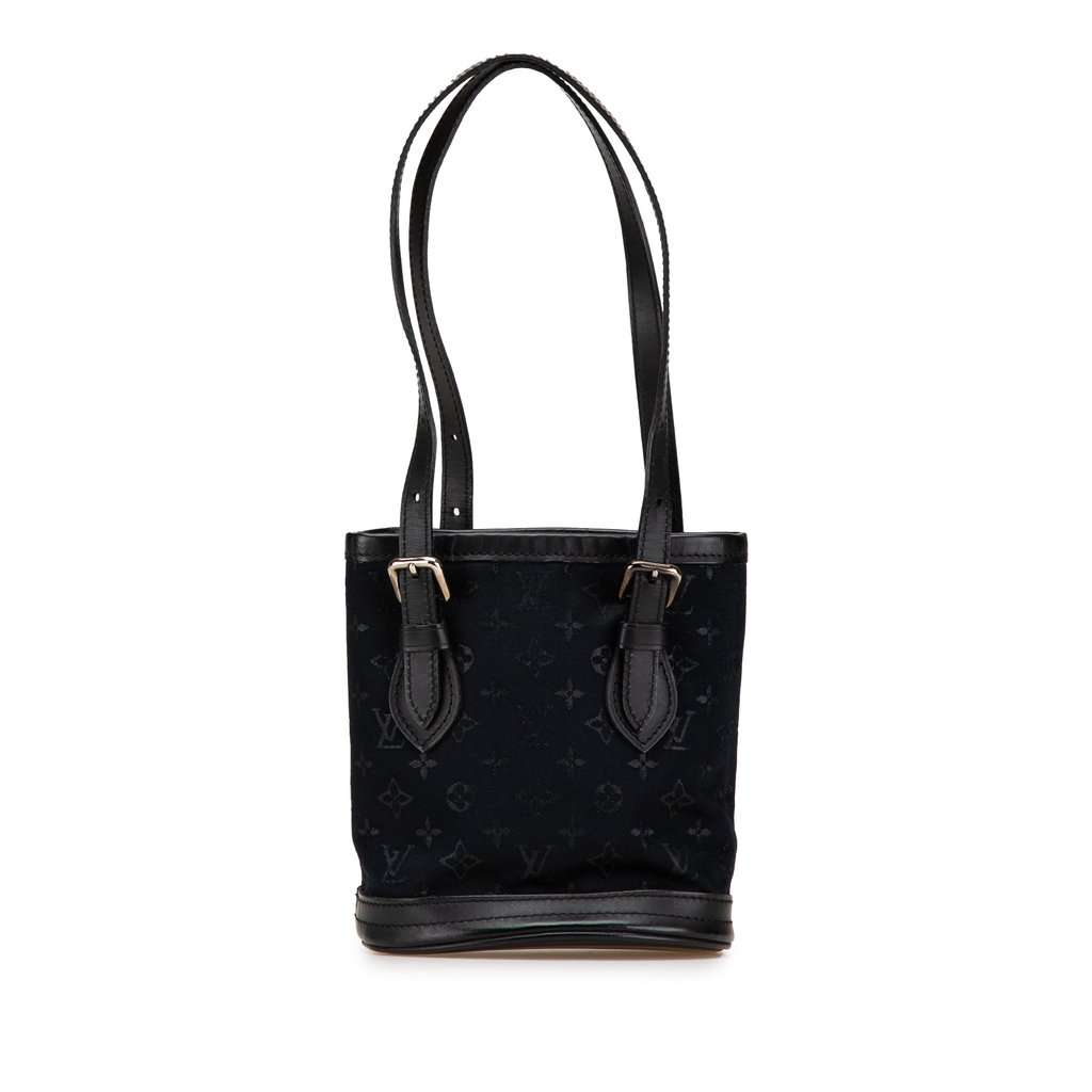 Louis Vuitton Monogram Mini Satin Bucket Black Very good - Front View