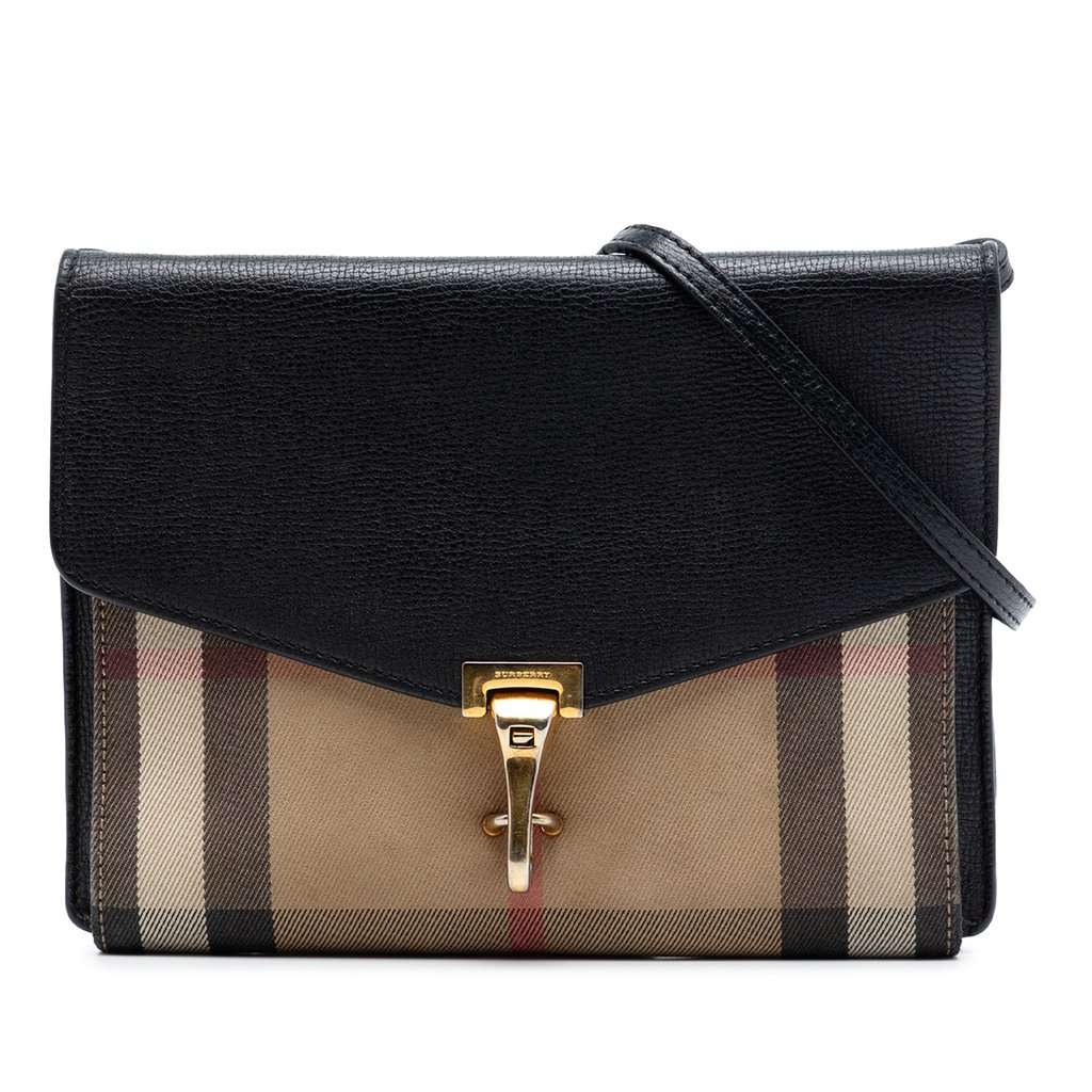 Burberry Small Leather and House Check Canvas Derby Macken Crossbody Black Leather Very good - Front View