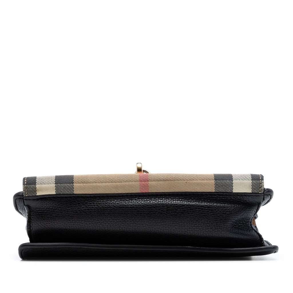 Burberry Small Leather and House Check Canvas Derby Macken Crossbody Black Leather Very good - Inside View