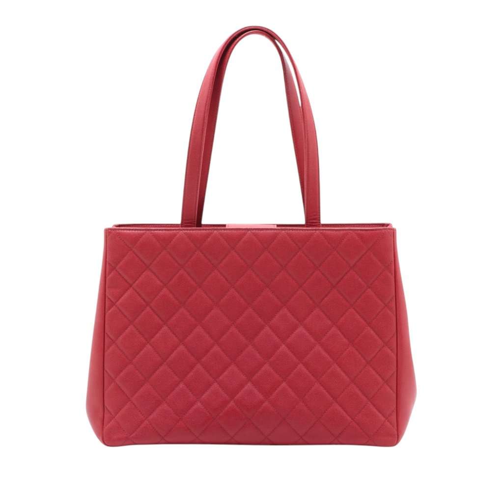 Chanel Quilted Caviar Business Affinity Shopping Tote Red Leather Very good condition - Back View