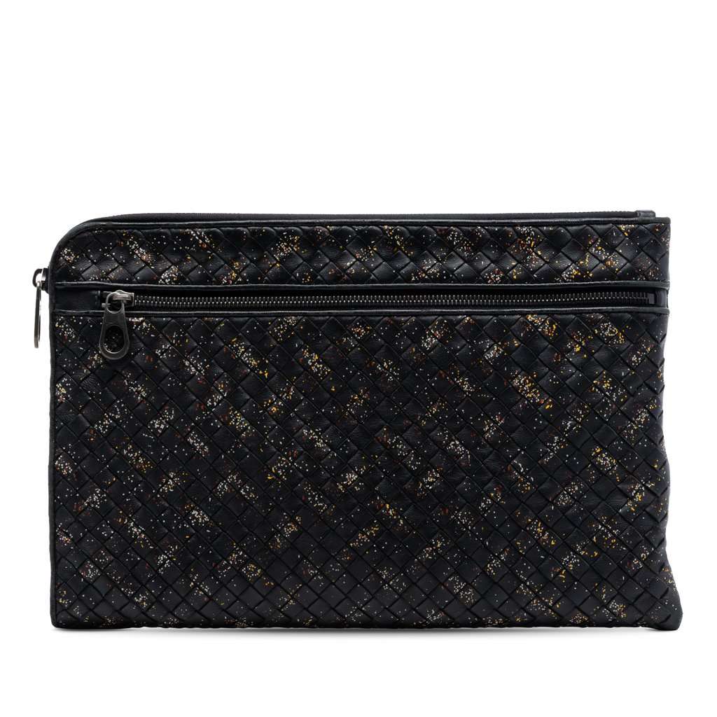 Bottega Veneta Nappa Intrecciato Micro Dot Clutch Black Leather Very good condition - Front View