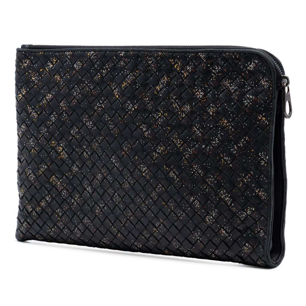 Bottega Veneta Nappa Intrecciato Micro Dot Clutch Black Leather Very good condition - Back View