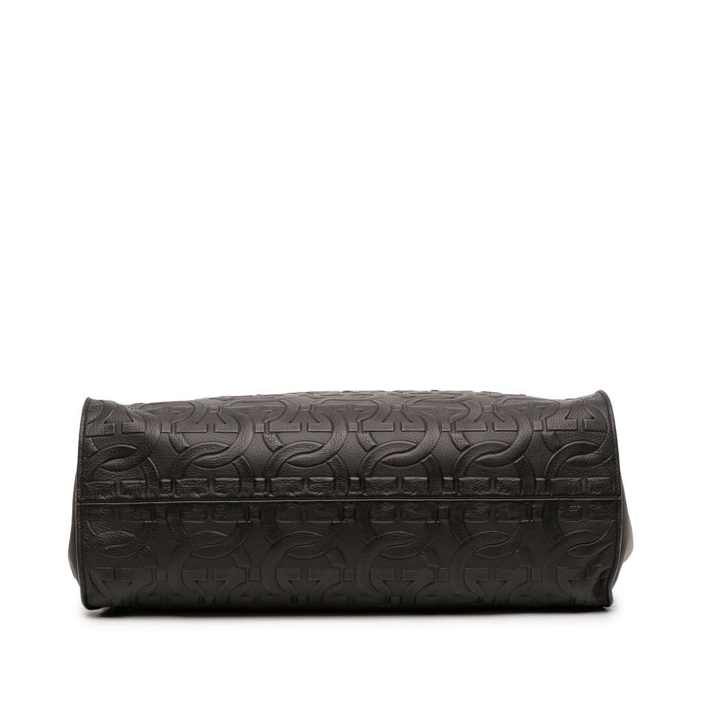 Salvatore Ferragamo Gancini Embossed Calfskin Trifolio Tote Black Leather Good condition - Inside View