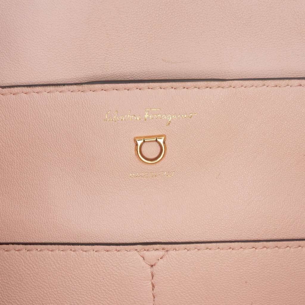 Salvatore Ferragamo Gancini Embossed Calfskin Trifolio Tote Black Leather Good condition - Box View