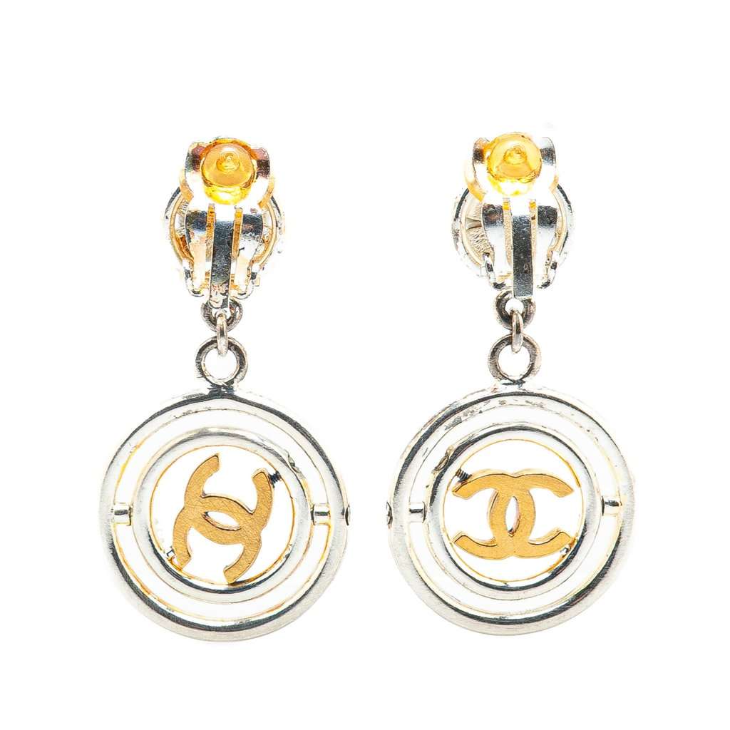 Chanel Silver Clover CC Drop Clip on Earrings Silver Metal Very good - Back View