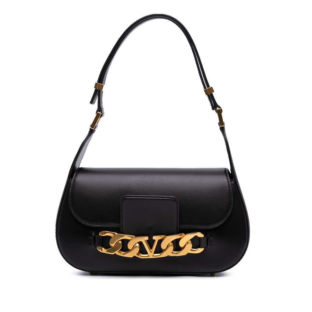 Valentino Medium Leather Vlogo Chain Shoulder Bag Black Leather Very good - Front View