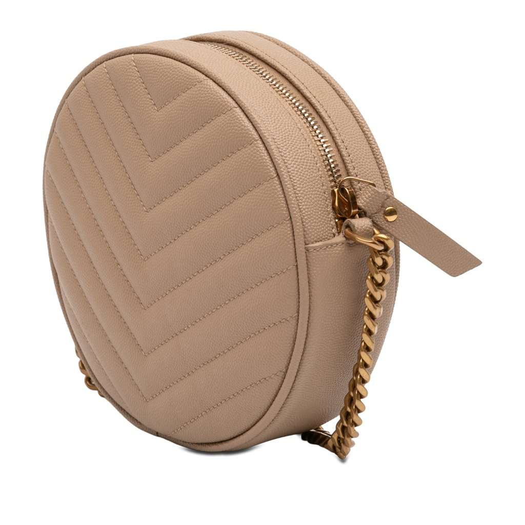 Saint Laurent Grain De Poudre Chevron Round Vinyle Camera Bag Beige Leather Very good - Back View