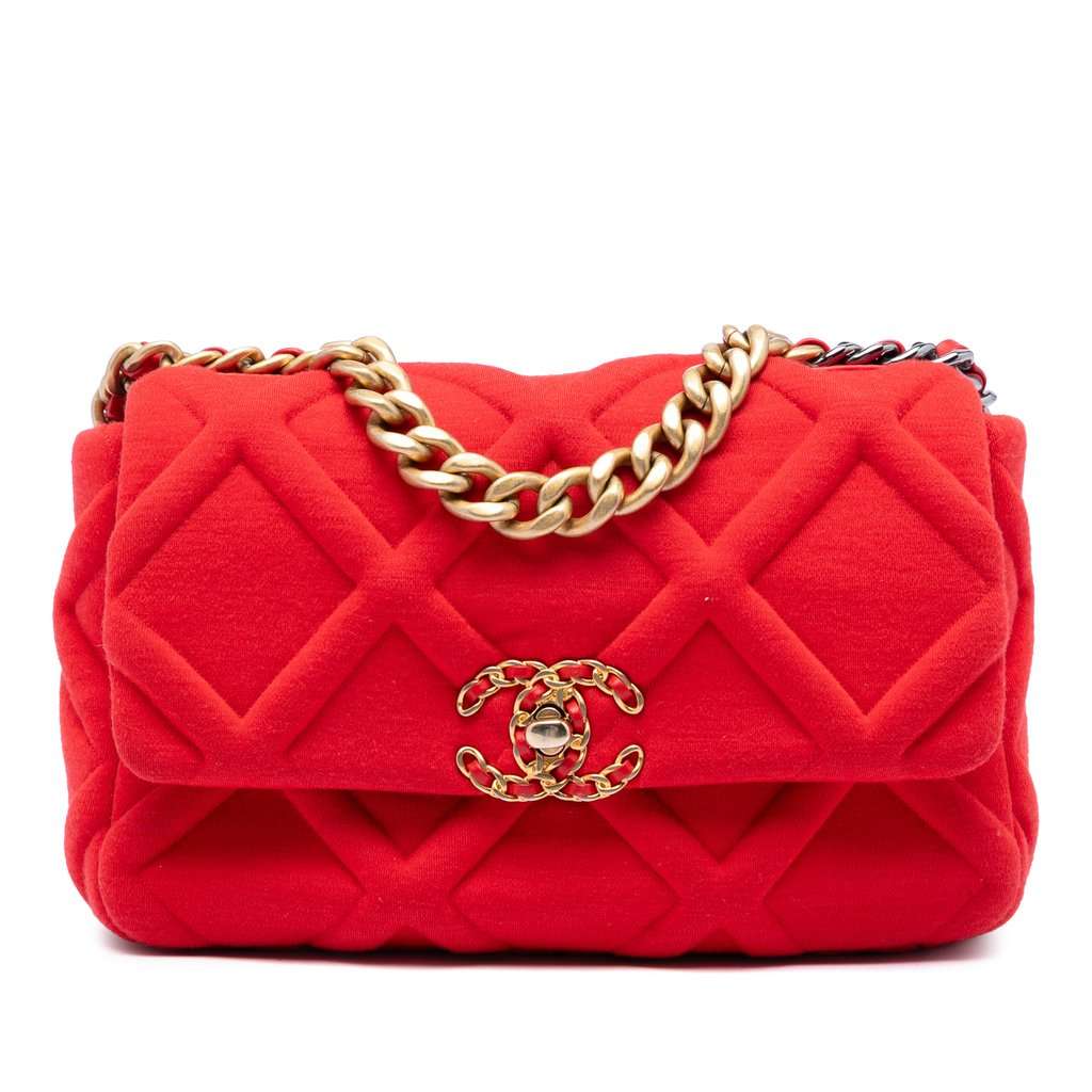 Chanel Medium Jersey 19 Flap Red Very good condition - Front View