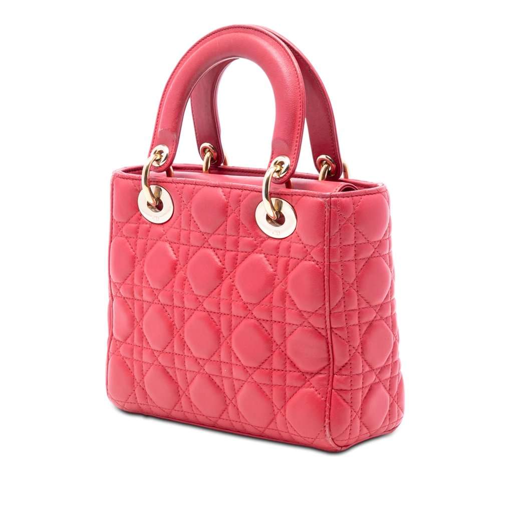 Dior Small Lambskin Cannage My ABCDior Lady Dior Pink Leather Very good condition - Back View