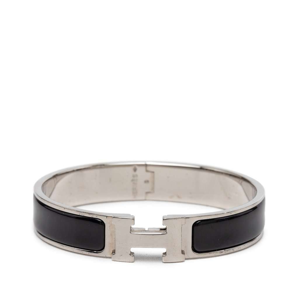 Hermès Narrow Enamel Clic H Bracelet PM Silver Metal Very good condition - Front View