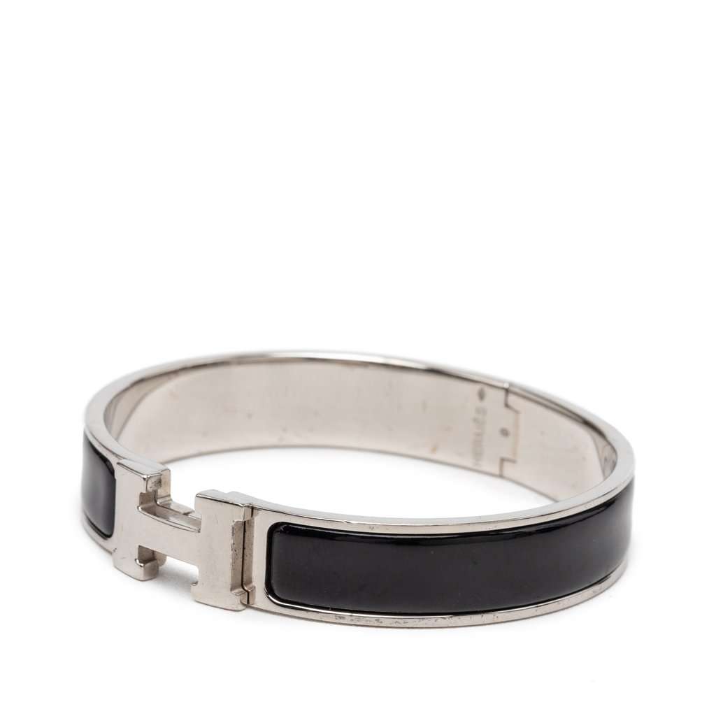 Hermès Narrow Enamel Clic H Bracelet PM Silver Metal Very good condition - Back View