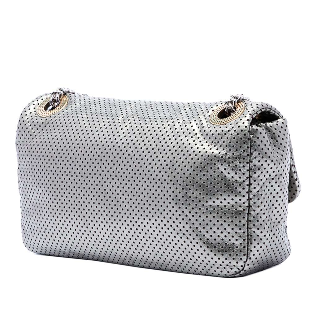 Chanel Medium Reissue Perforated Calfskin Drill Flap Silver Leather Very good condition - Back View