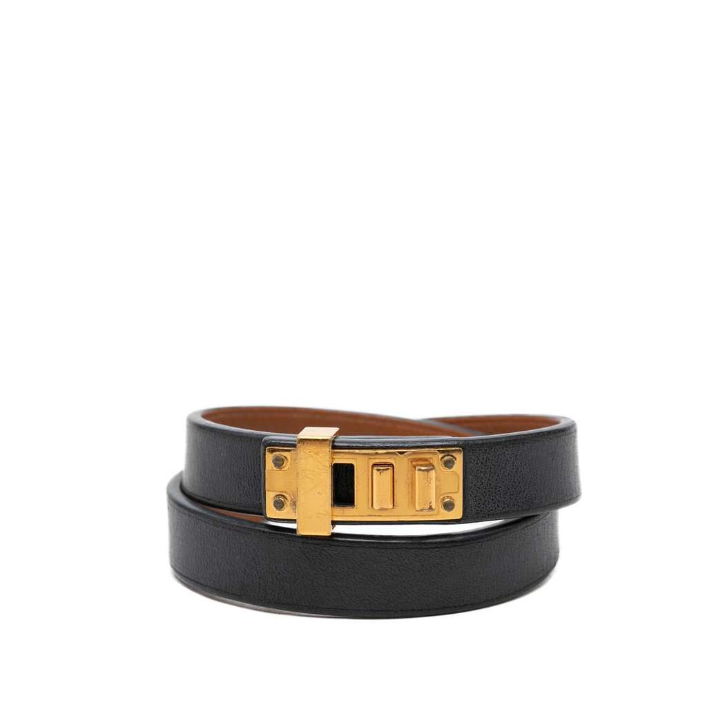 Hermès Swift Mini Dog Double Tour Bracelet Black Leather Very good condition - Front View