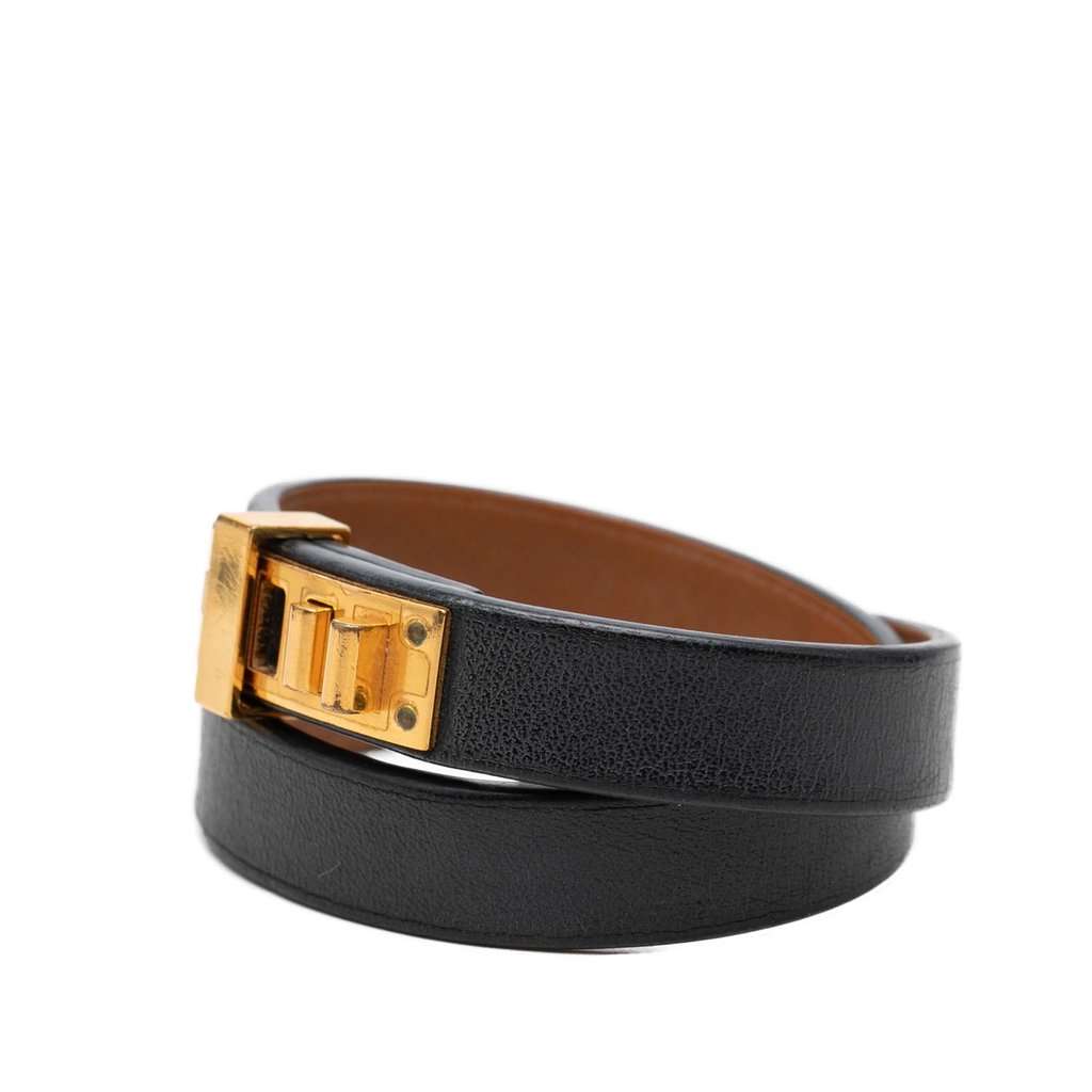 Hermès Swift Mini Dog Double Tour Bracelet Black Leather Very good condition - Back View