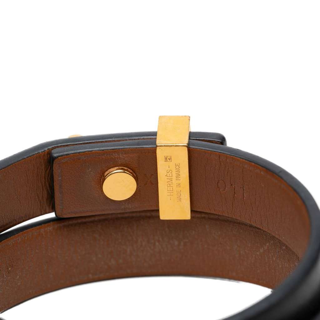 Hermès Swift Mini Dog Double Tour Bracelet Black Leather Very good condition - Model View