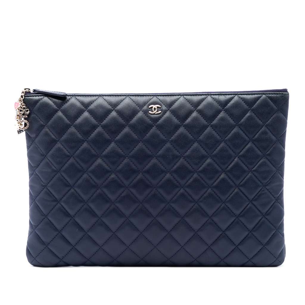 Chanel Large Quilted Lambskin Casino Charms O Case Clutch Blue Leather Very good condition - Front View
