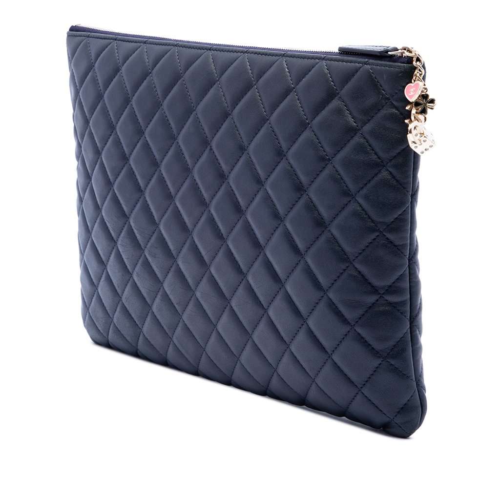 Chanel Large Quilted Lambskin Casino Charms O Case Clutch Blue Leather Very good condition - Back View