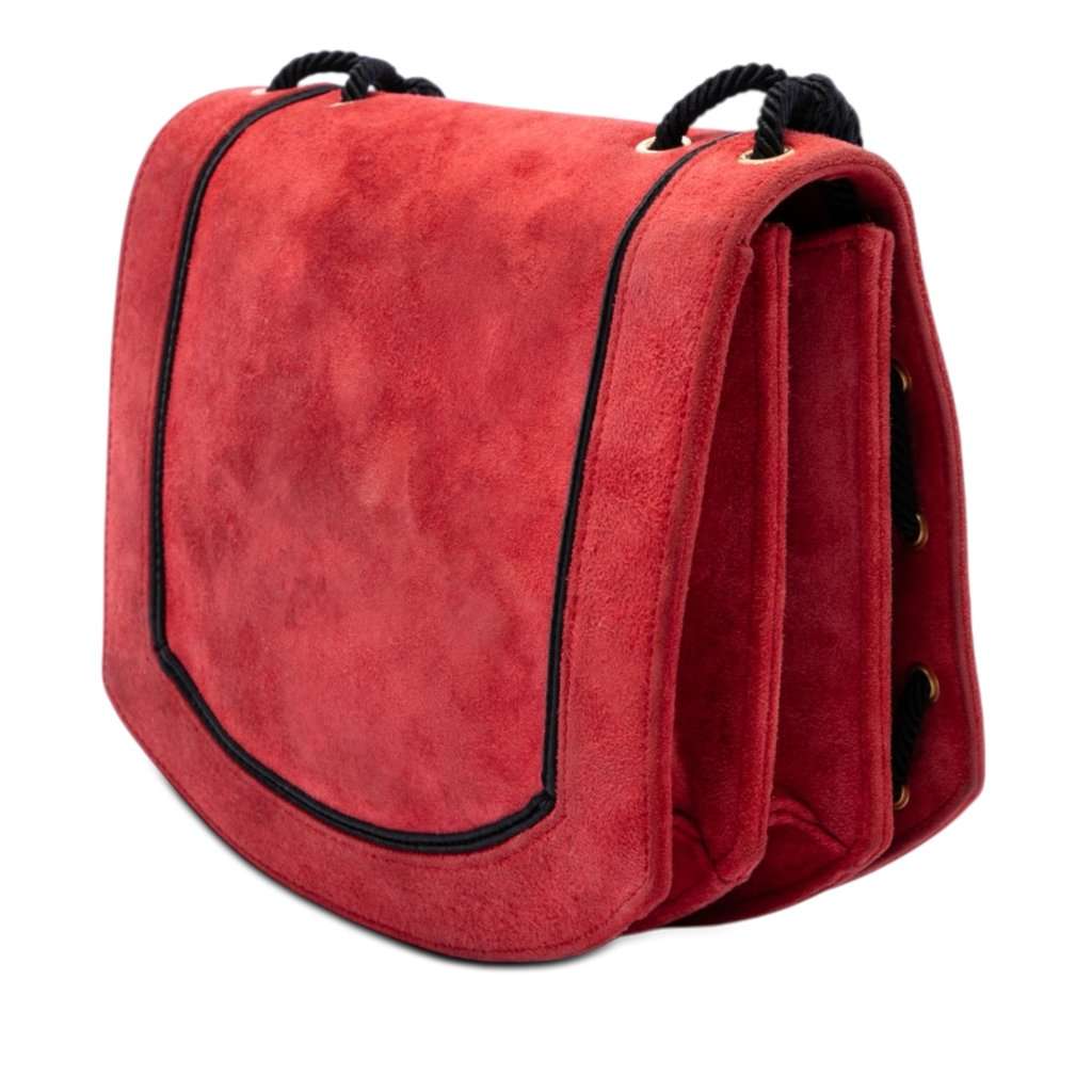 Saint Laurent Suede Monogram Fetish Tassel Crossbody Red Leather Very good - Back View