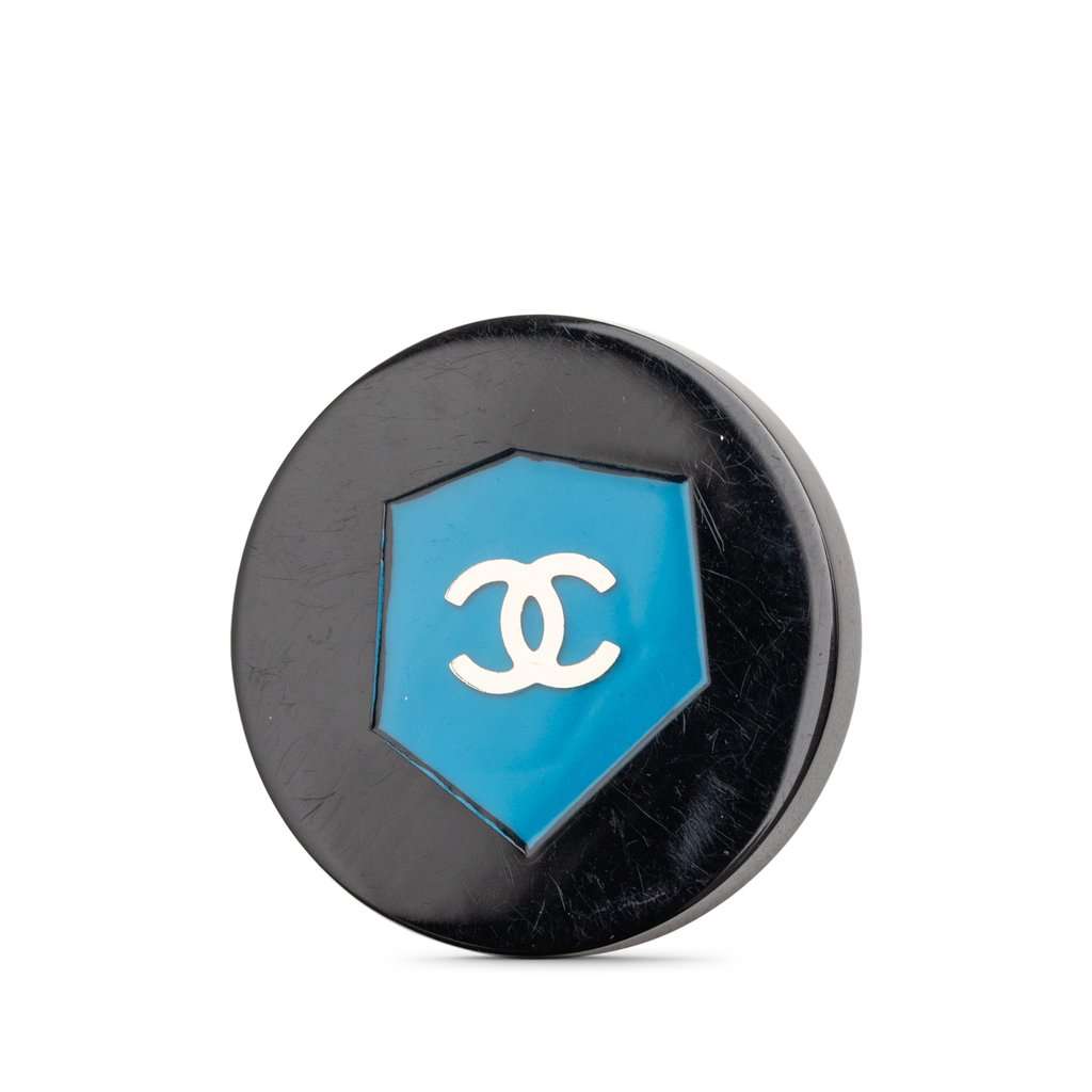 Chanel CC Resin Shield Brooch Black Plastic Very good - Front View