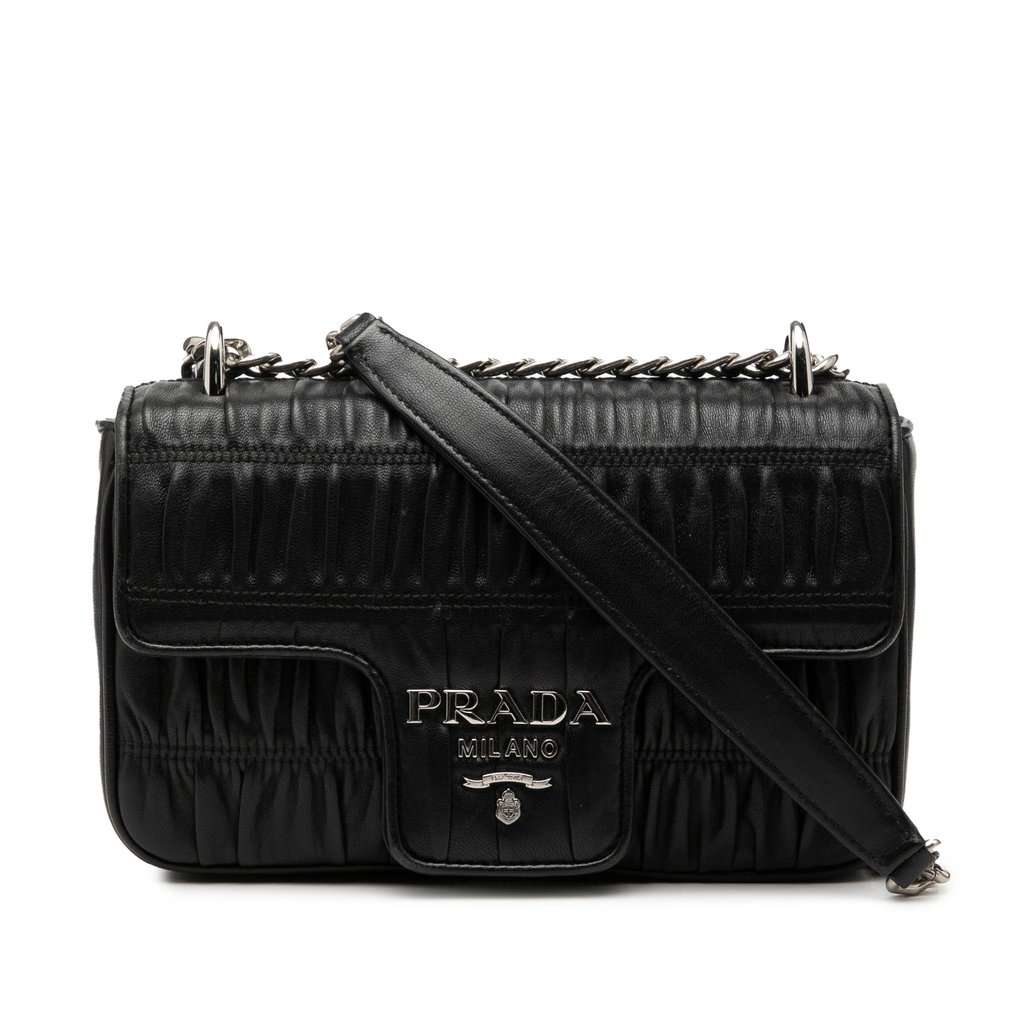 Prada Nappa Gaufre Chain Flap Black Leather Very good - Front View