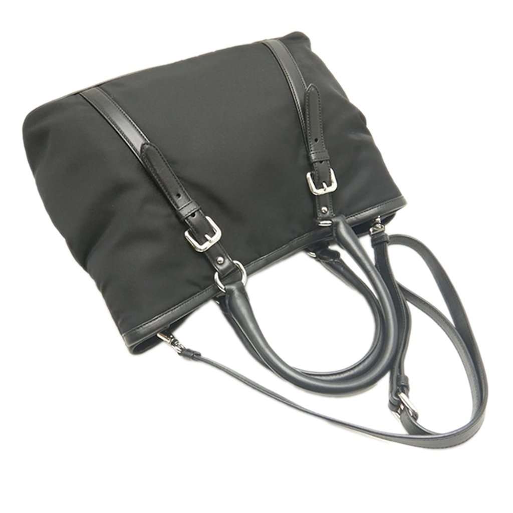 Prada Soft Calf Trimmed Tessuto Satchel Black Very good condition - Model View