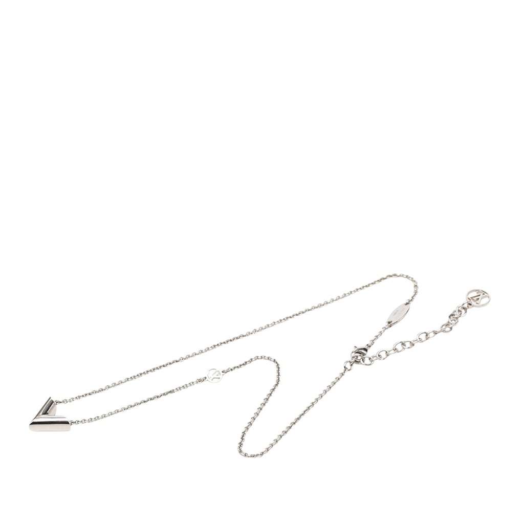 Louis Vuitton Brass Essential V Supple Necklace Silver Metal Very good condition - Front View