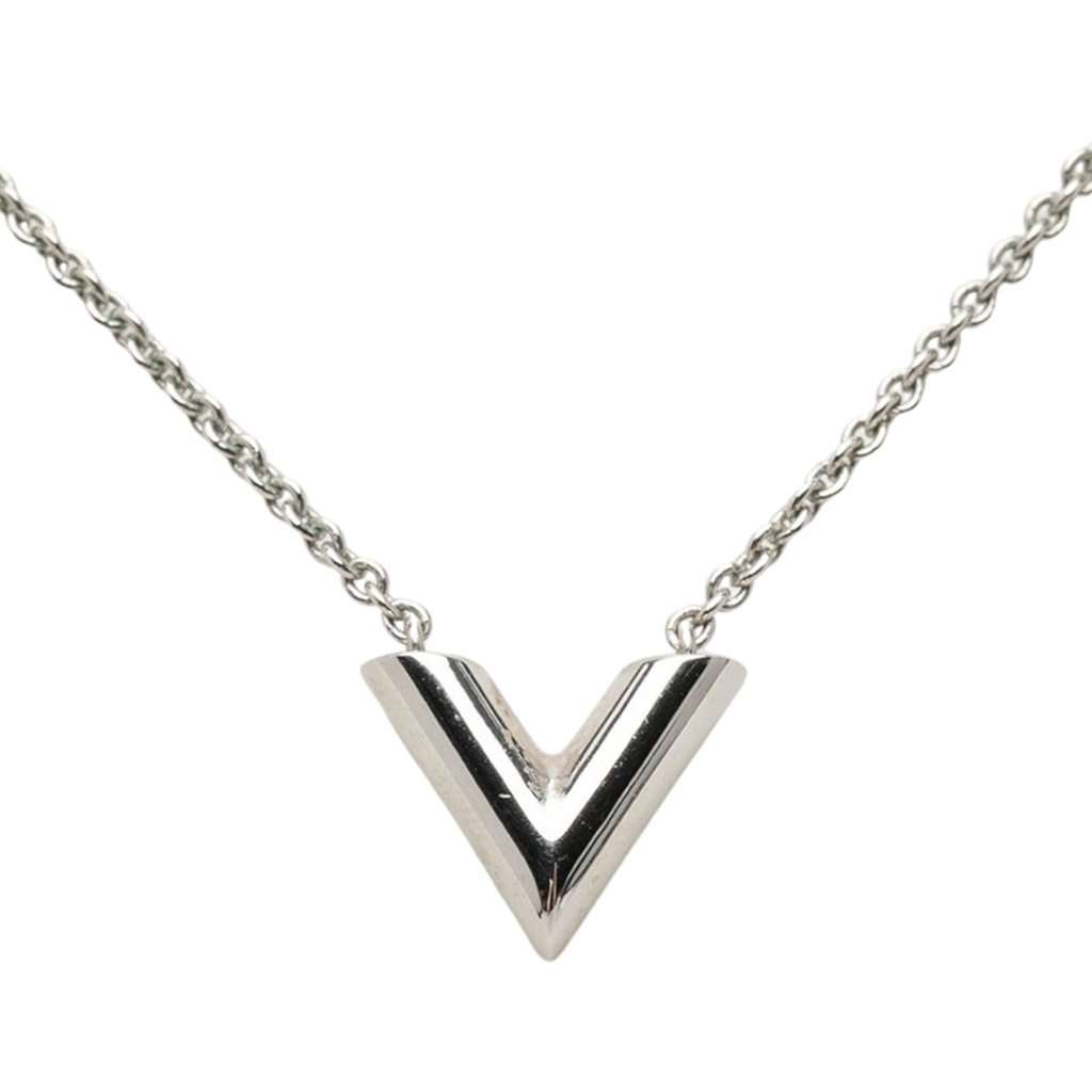 Louis Vuitton Brass Essential V Supple Necklace Silver Metal Very good condition - Back View