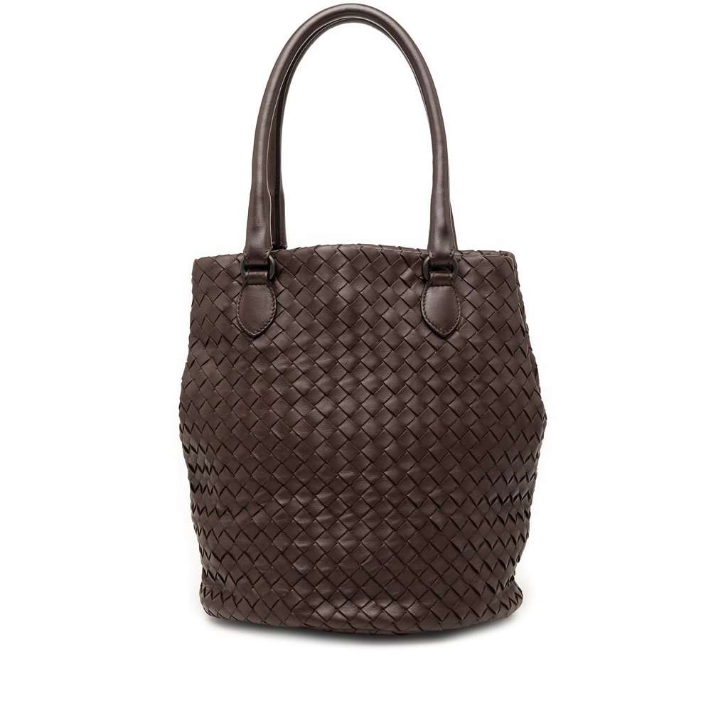 Bottega Veneta Nappa Intrecciato Bucket Bag Brown Leather Very good condition - Front View