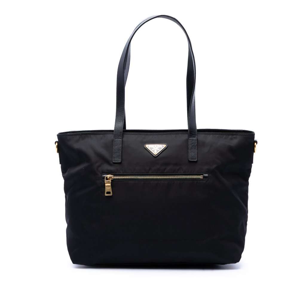 Prada Saffiano Trimmed Tessuto Satchel Black Very good - Front View