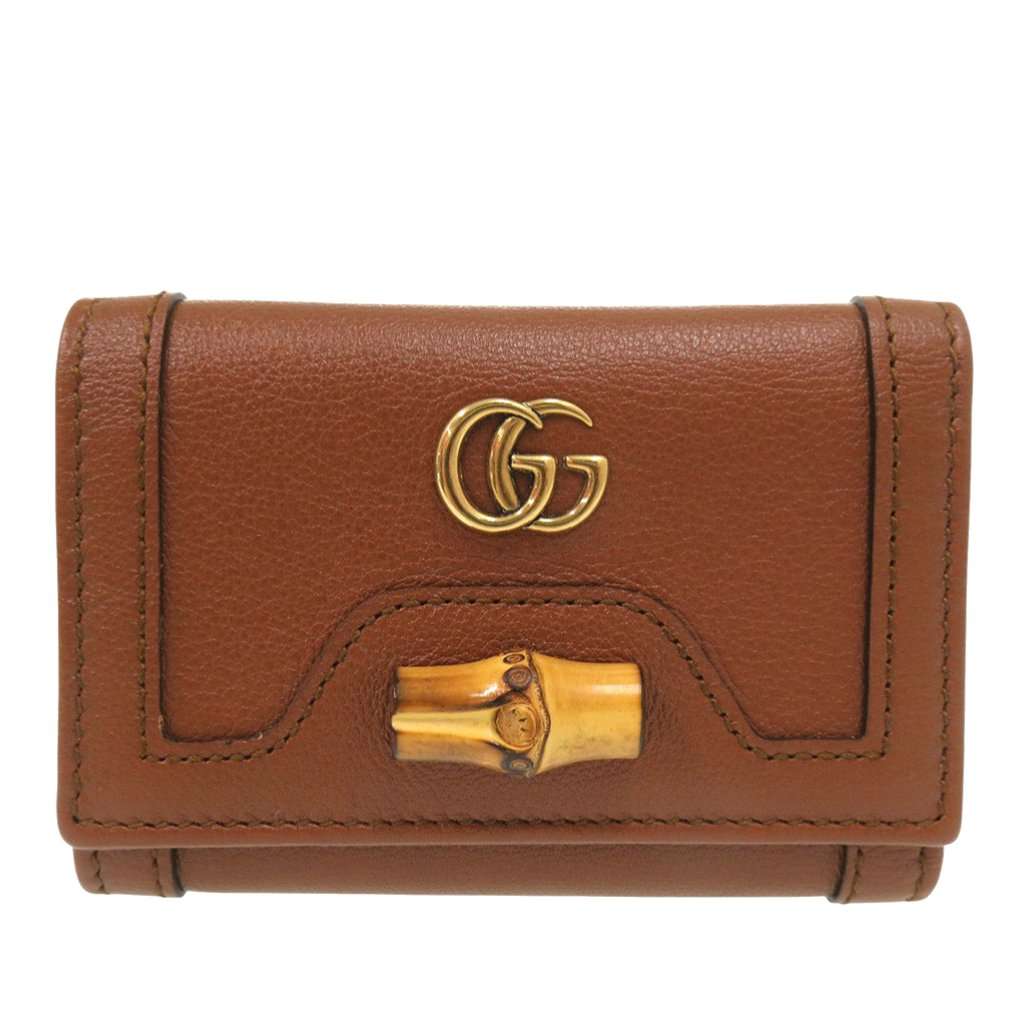 Gucci Grained Calfskin Diana Bamboo Compact Wallet Brown Leather Very good - Front View