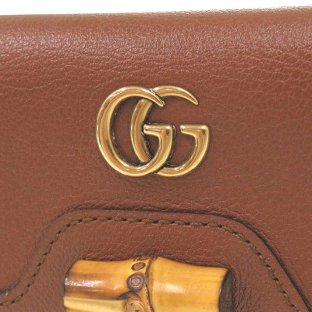 Gucci Grained Calfskin Diana Bamboo Compact Wallet Brown Leather Very good - Box View