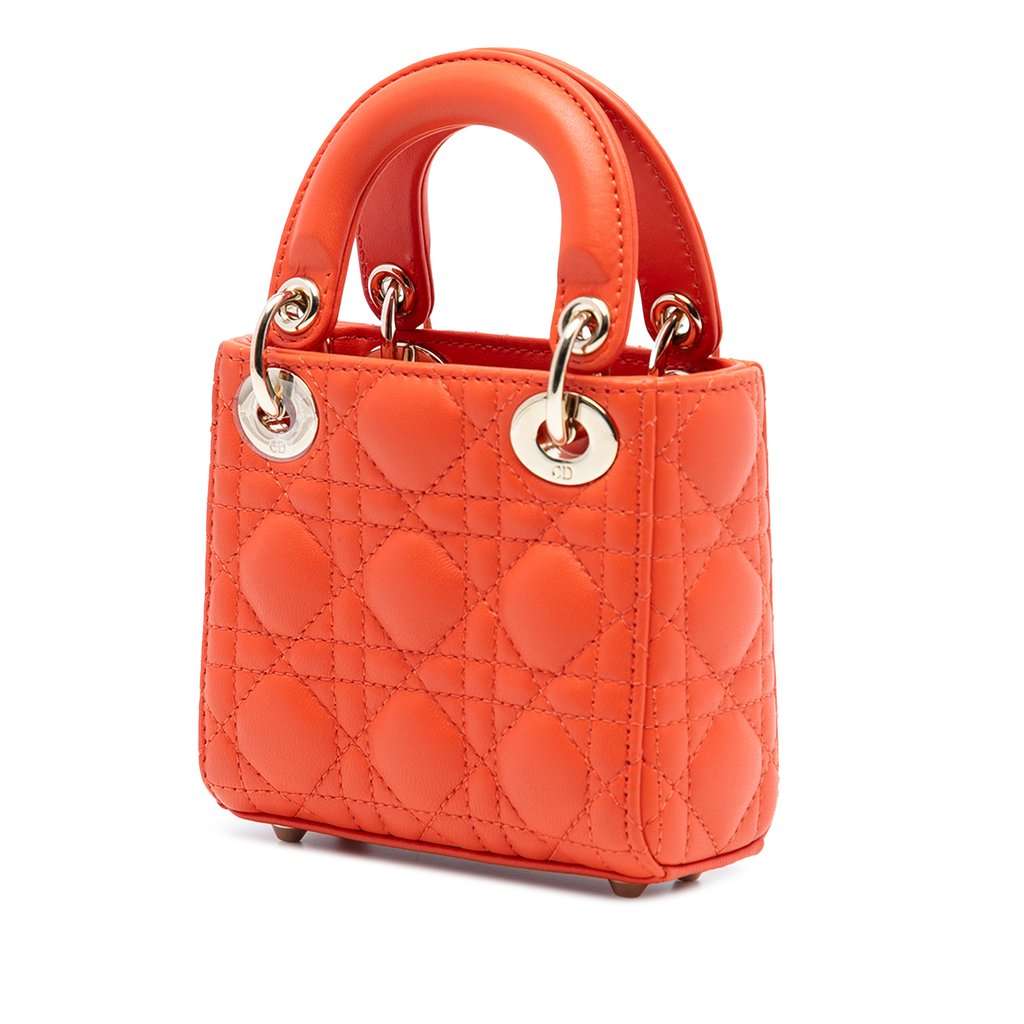 Dior Micro Lambskin Cannage Lady Dior Orange Leather Very good condition - Back View