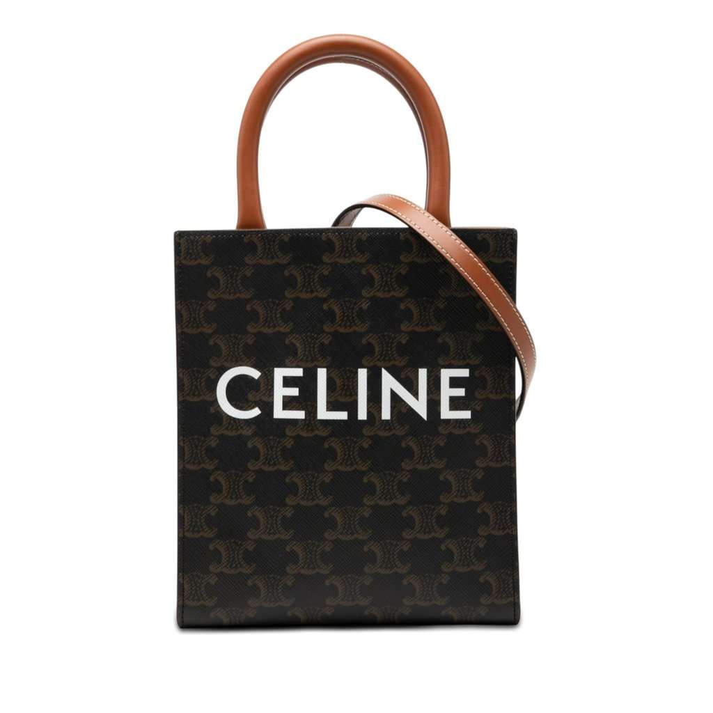 Celine Mini Triomphe Coated Canvas Vertical Cabas Satchel Brown Very good condition - Front View