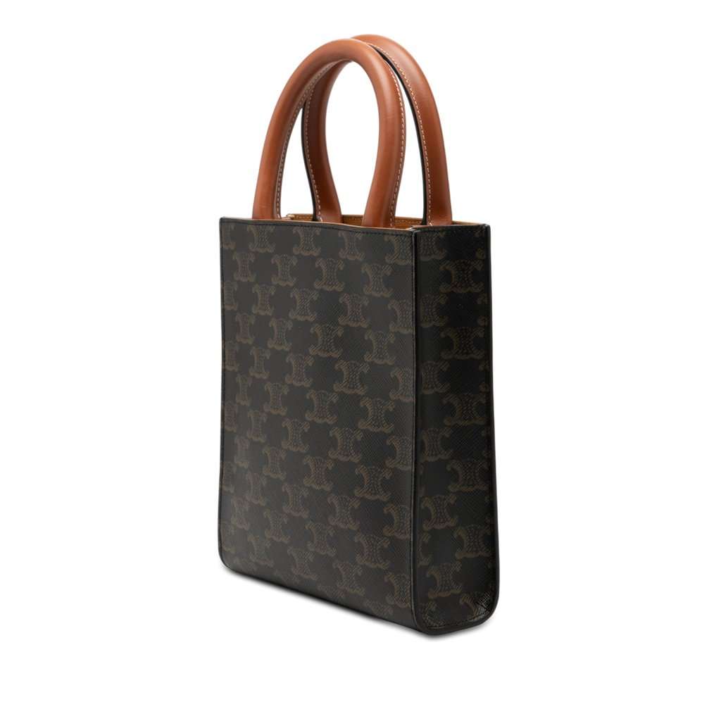 Celine Mini Triomphe Coated Canvas Vertical Cabas Satchel Brown Very good condition - Back View
