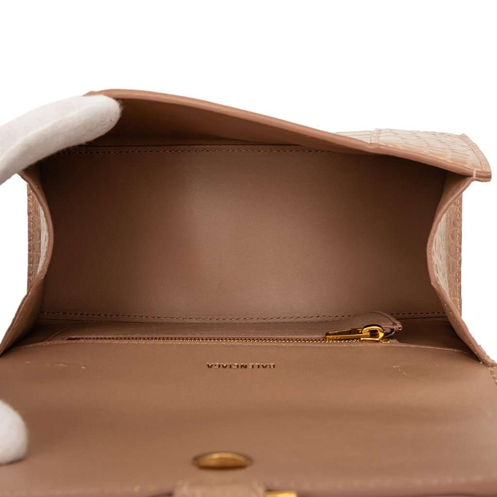 Balenciaga Small Croc Embossed Hourglass Top Handle Bag Brown Leather Very good condition - Model View