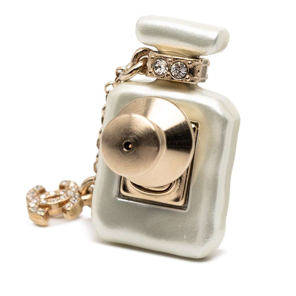 Chanel CC Resin Gold Plated Rhinestone No. 5 Perfume Bottle Brooch White Plastic Very good - Back View
