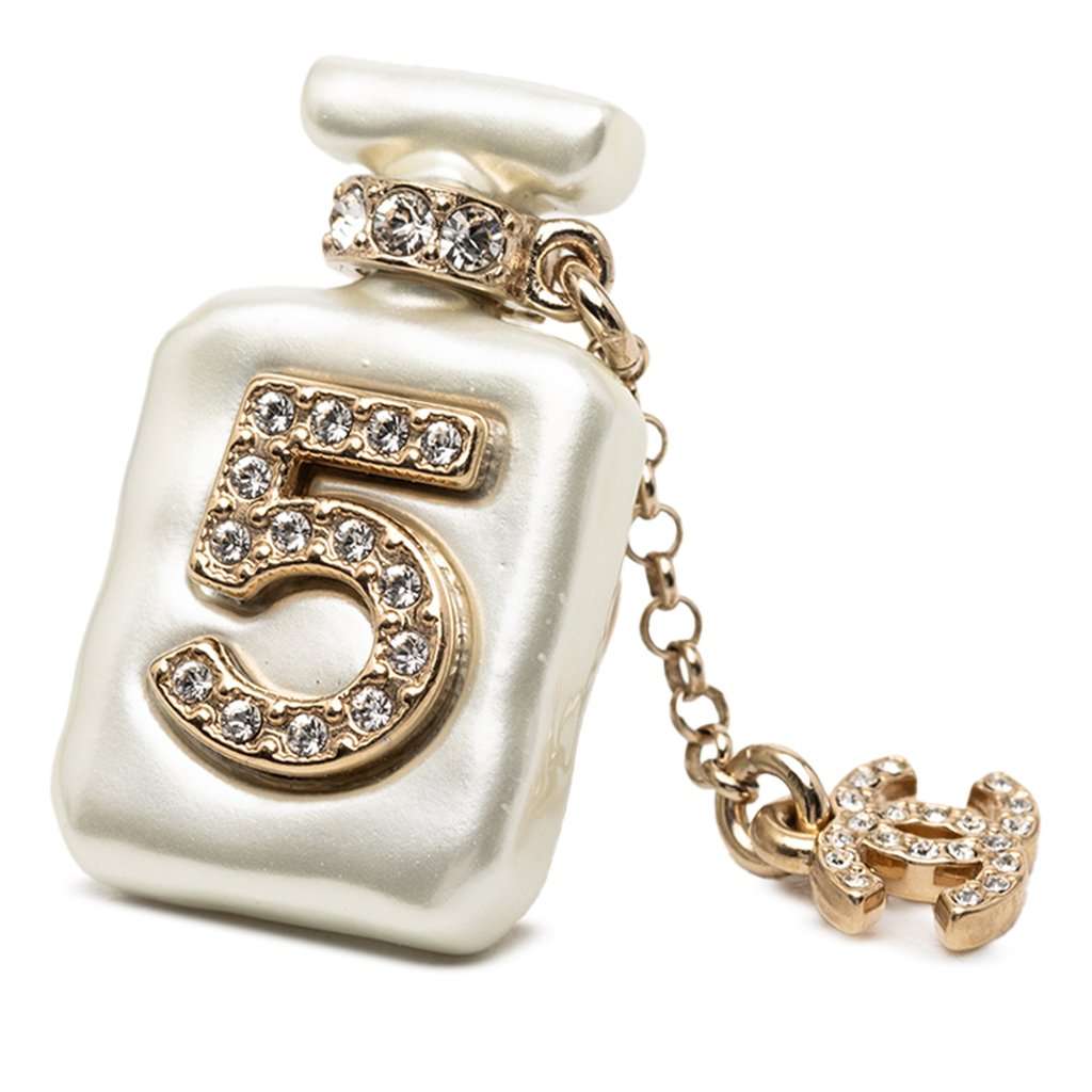 Chanel CC Resin Gold Plated Rhinestone No. 5 Perfume Bottle Brooch White Plastic Very good - Inside View
