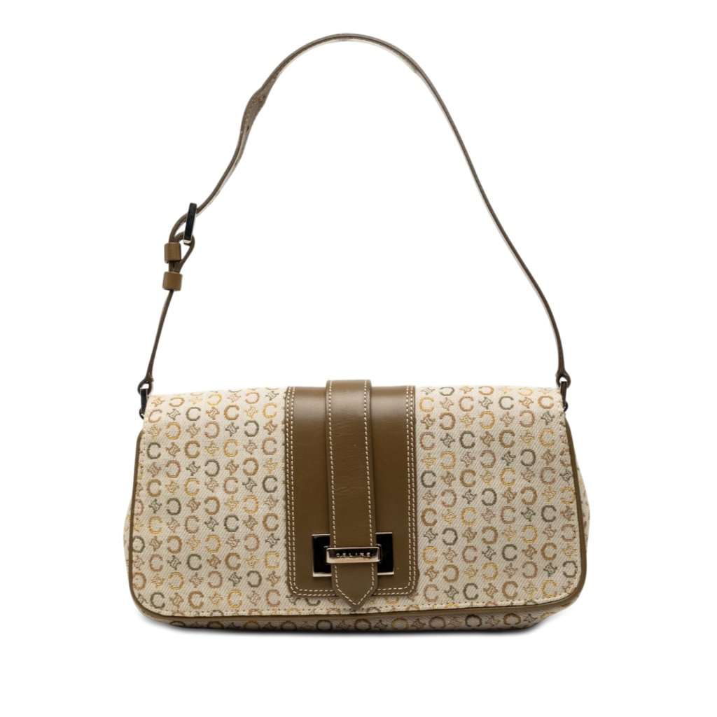 Celine C Macadam Canvas Flap Shoulder Bag Brown Very good condition - Front View