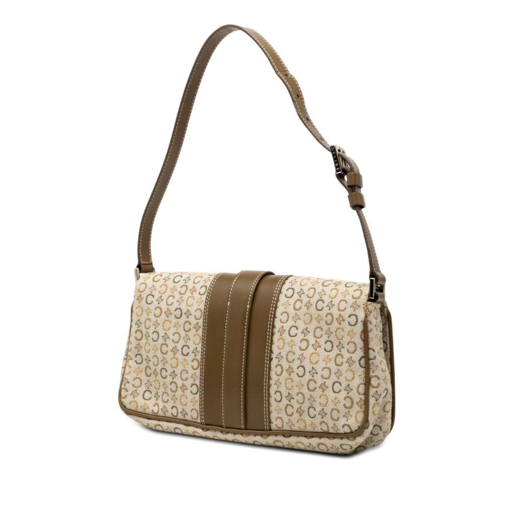 Celine C Macadam Canvas Flap Shoulder Bag Brown Very good condition - Back View