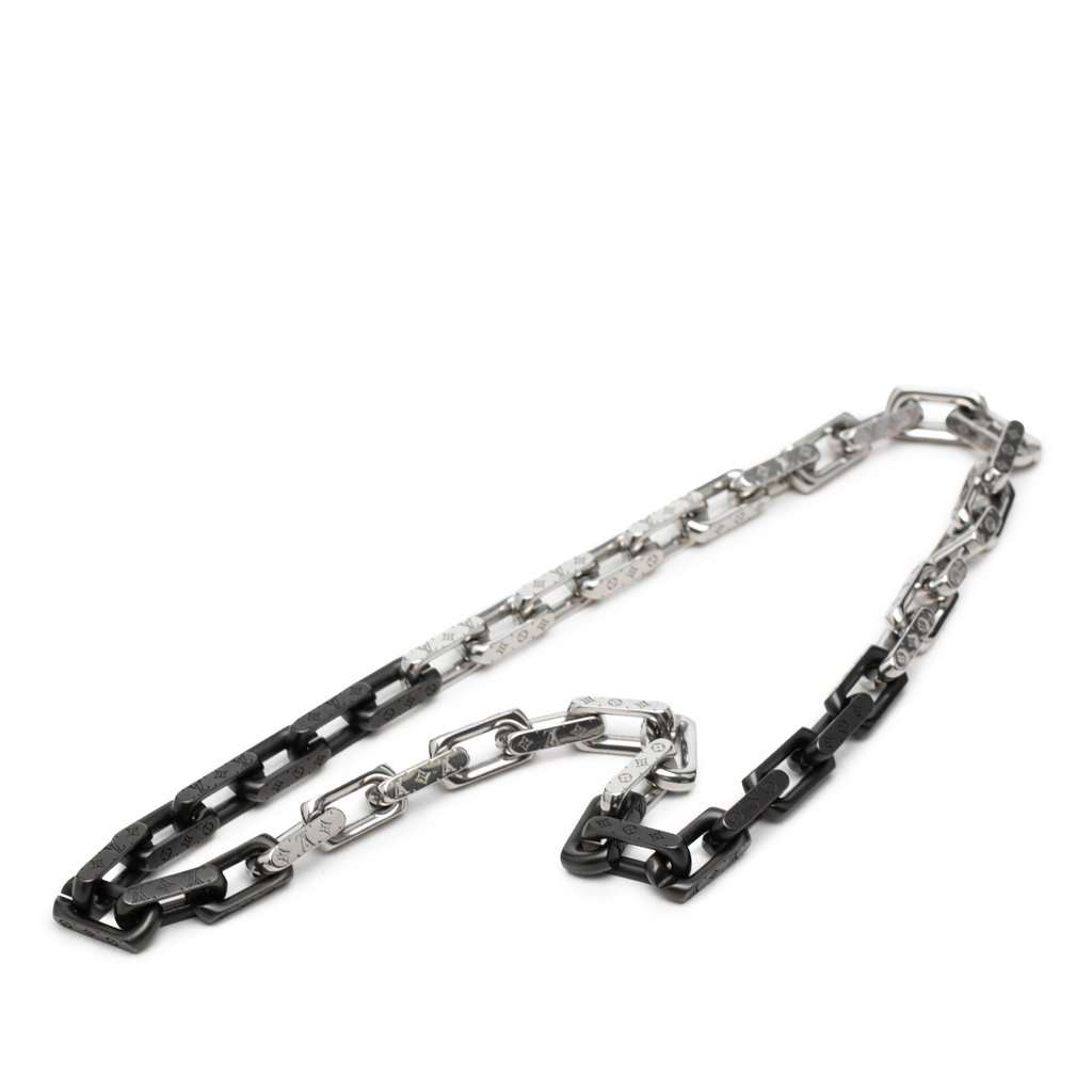 Louis Vuitton Stainless Steel Monogram Chain Necklace Silver Metal Very good - Front View
