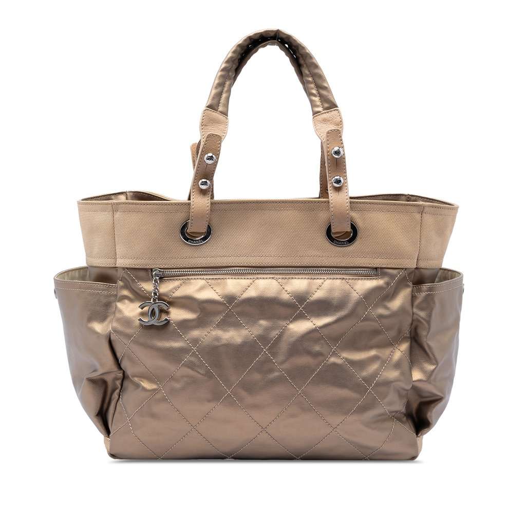 Chanel Large Quilted Coated Canvas Paris Biarritz Tote Gold Very good condition - Front View