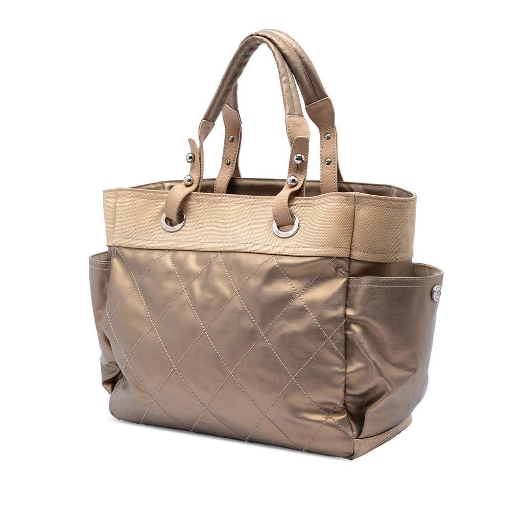 Chanel Large Quilted Coated Canvas Paris Biarritz Tote Gold Very good condition - Back View