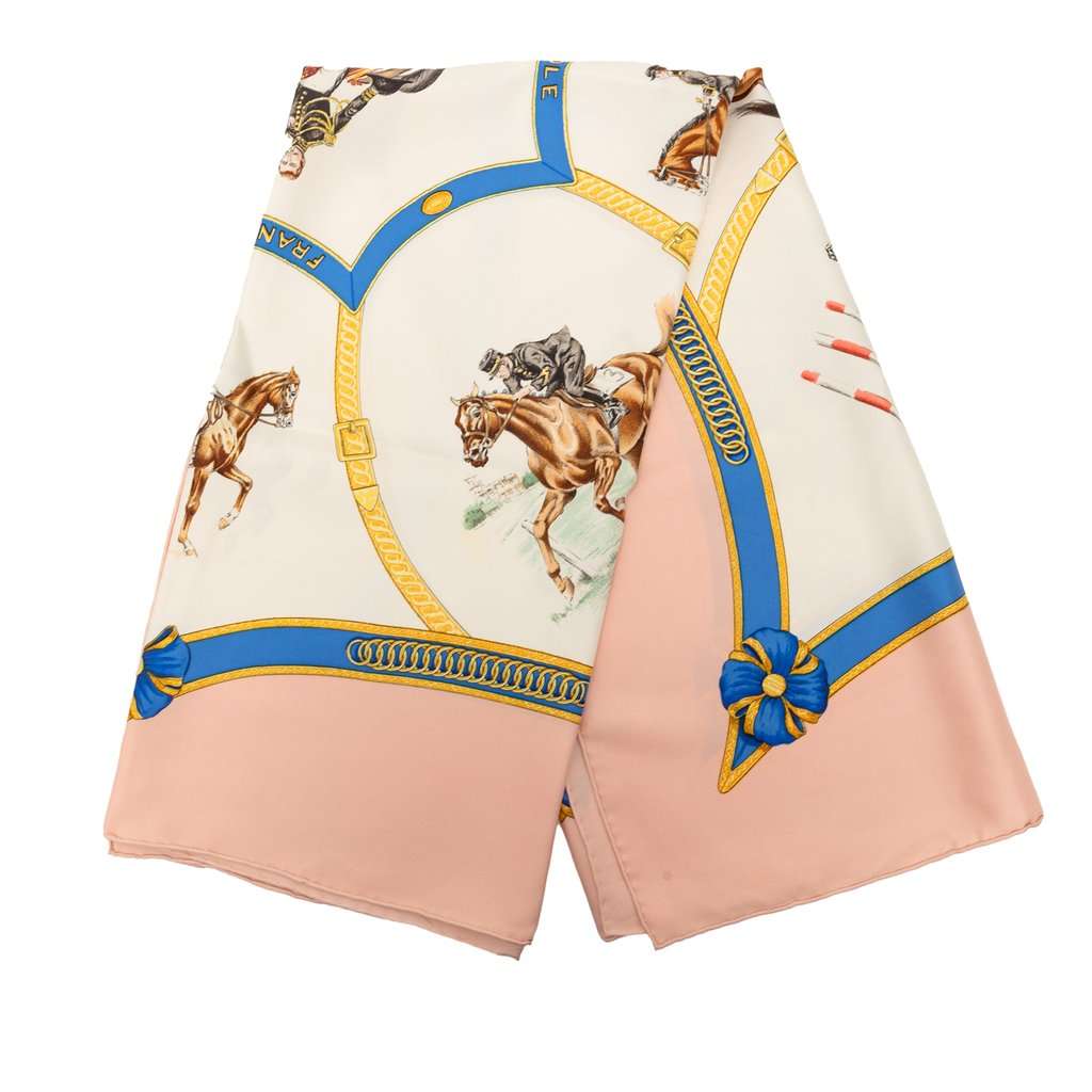 Hermès Ecole Francaise d Equitation Silk Scarf 90 White Very good condition - Front View