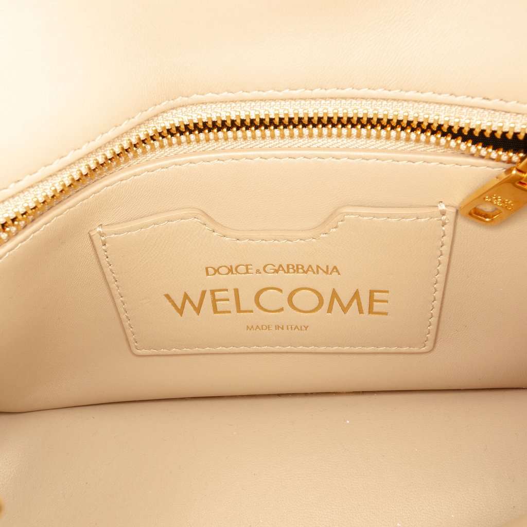 Dolce & Gabbana Floral Embroidered and Crystal Embellished Raffia Welcome Top Handle Bag Beige Very good condition - Box View