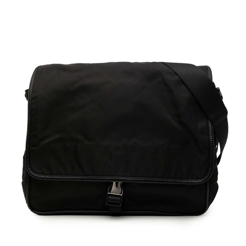 Prada Saffiano Trimmed Tessuto Buckle Messenger Bag Black Very good condition - Front View
