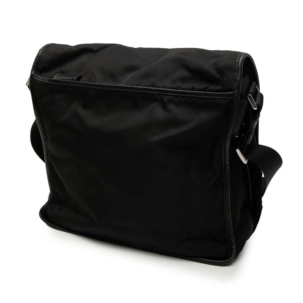 Prada Saffiano Trimmed Tessuto Buckle Messenger Bag Black Very good condition - Back View